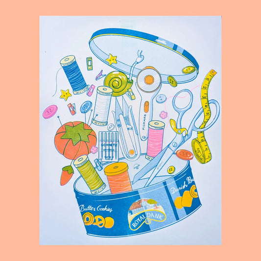 Butter cookie sewing supplies Riso print by Christina Hu