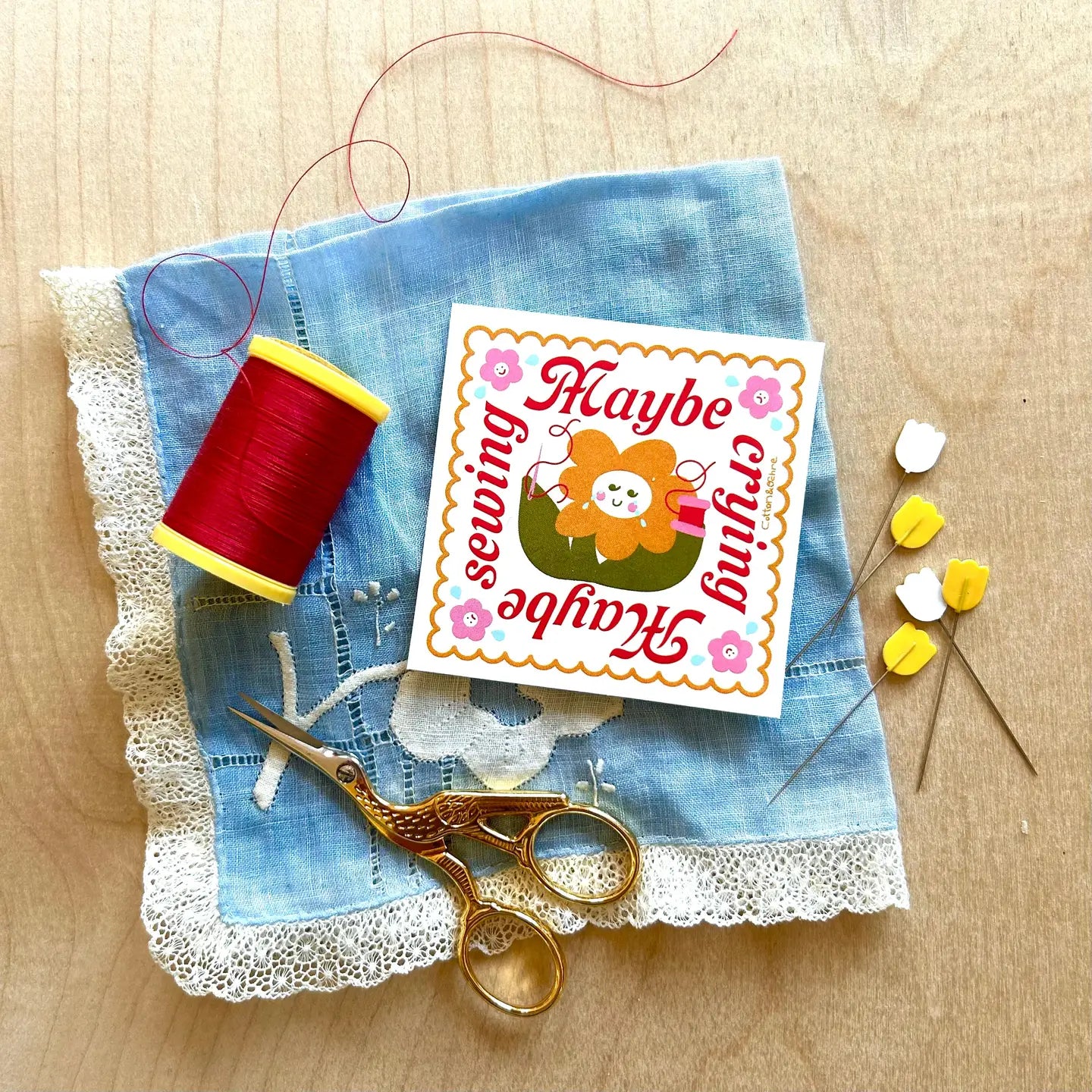 Maybe crying maybe sewing sticker