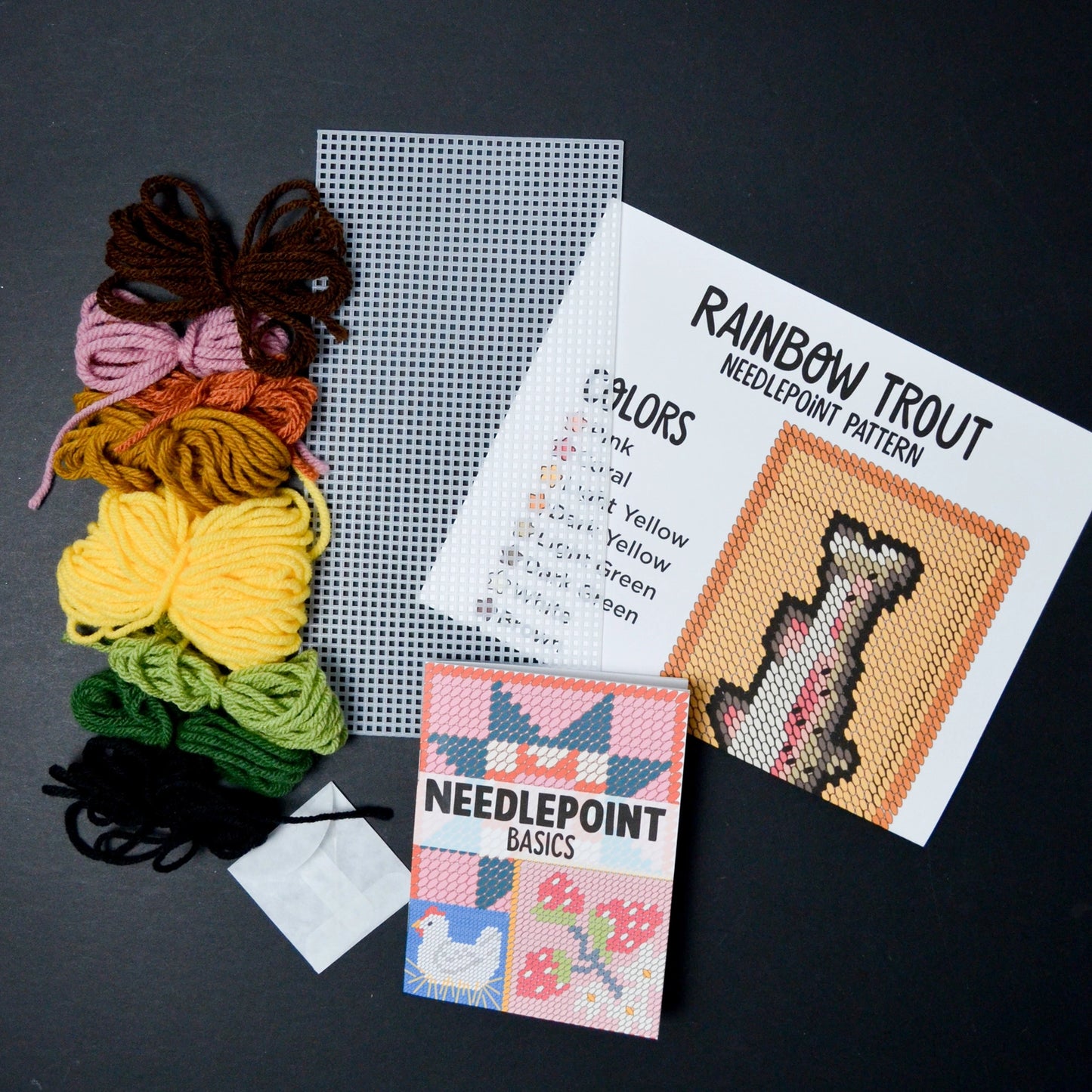 Rainbow trout needlepoint kit - secondhand materials!