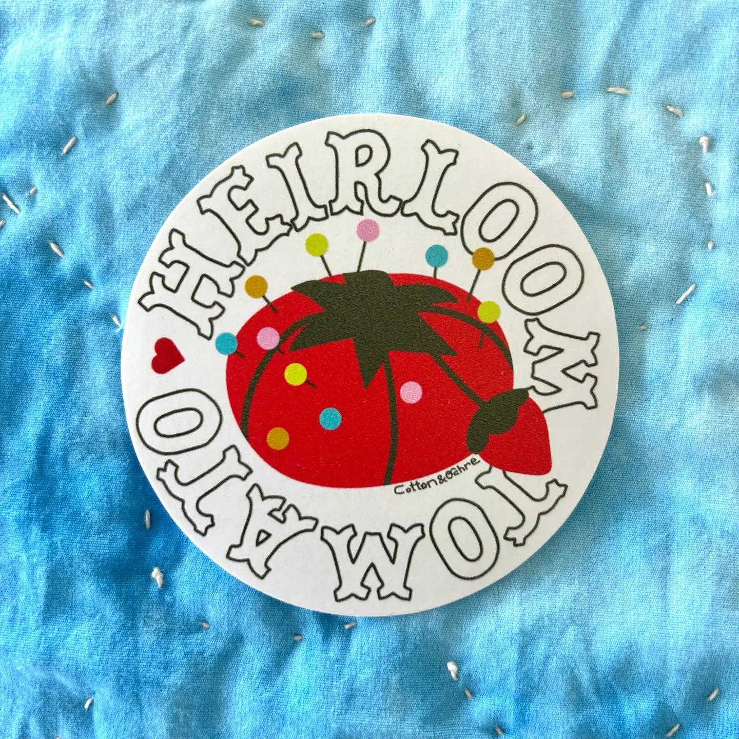 Heirloom tomato pincushion sticker