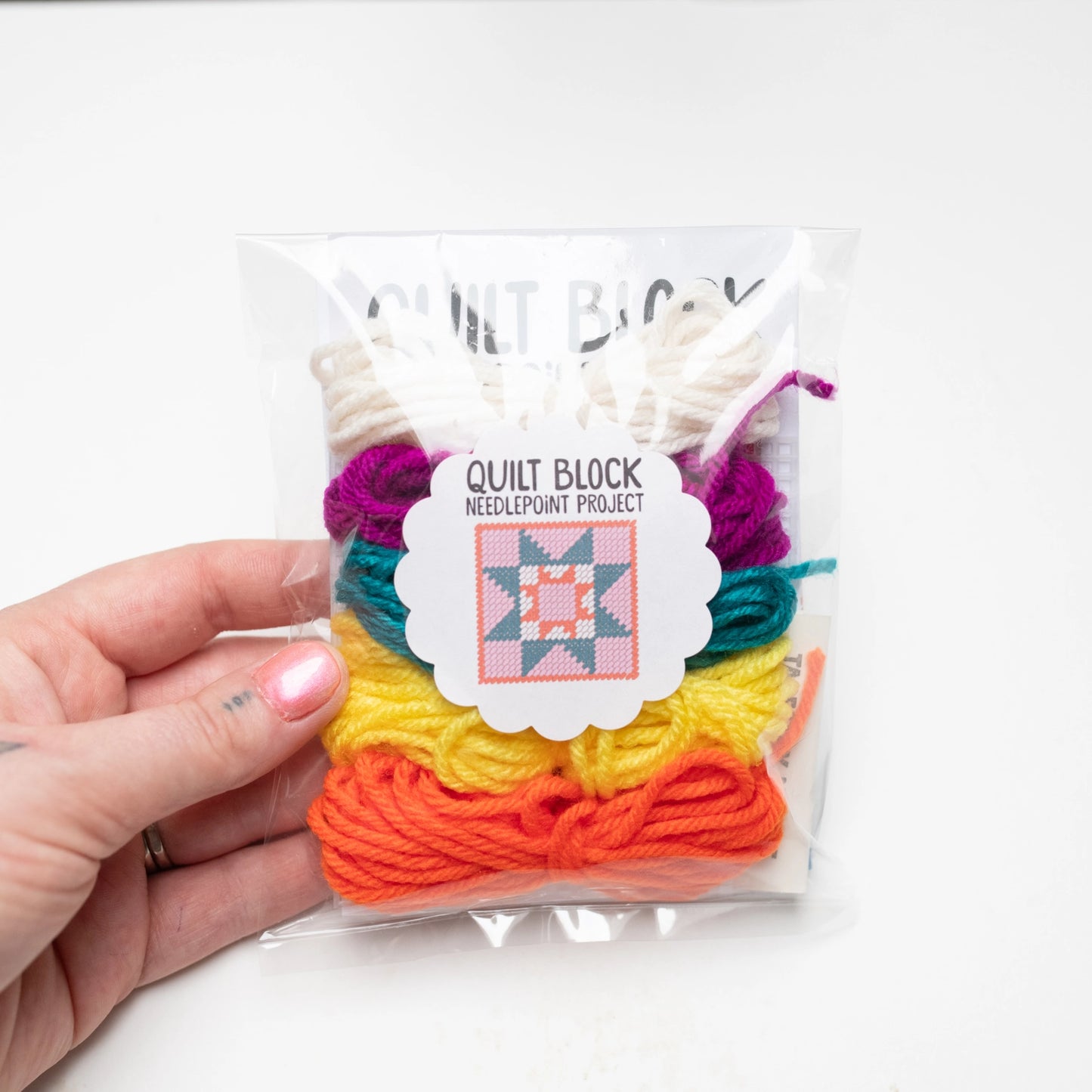 Quilt Block needlepoint kit - secondhand materials!