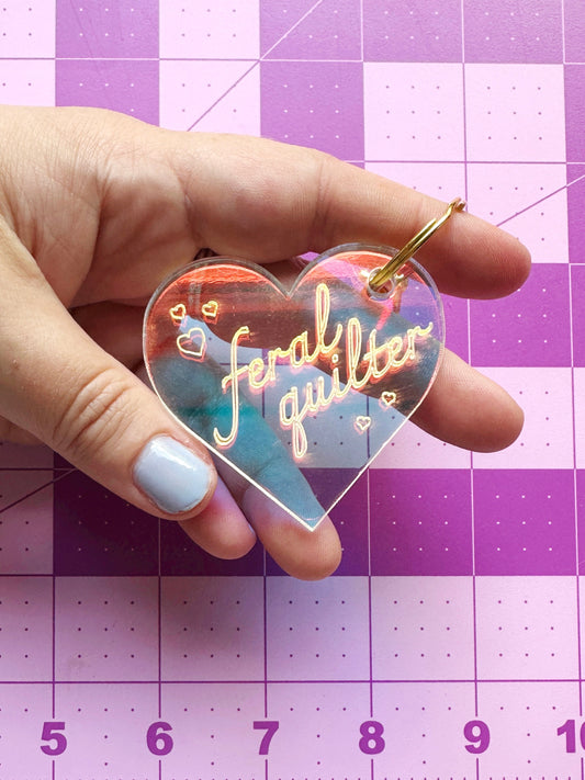 Feral quilter keychain