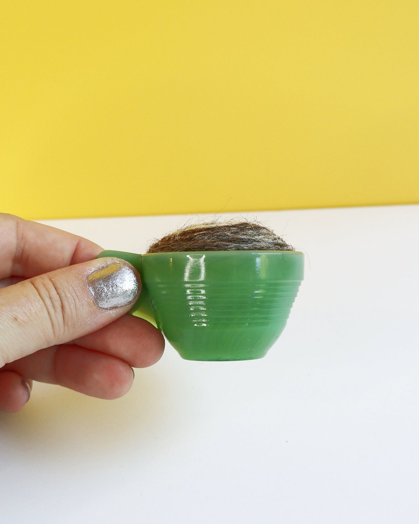 Marbled glass and wool pin cushion