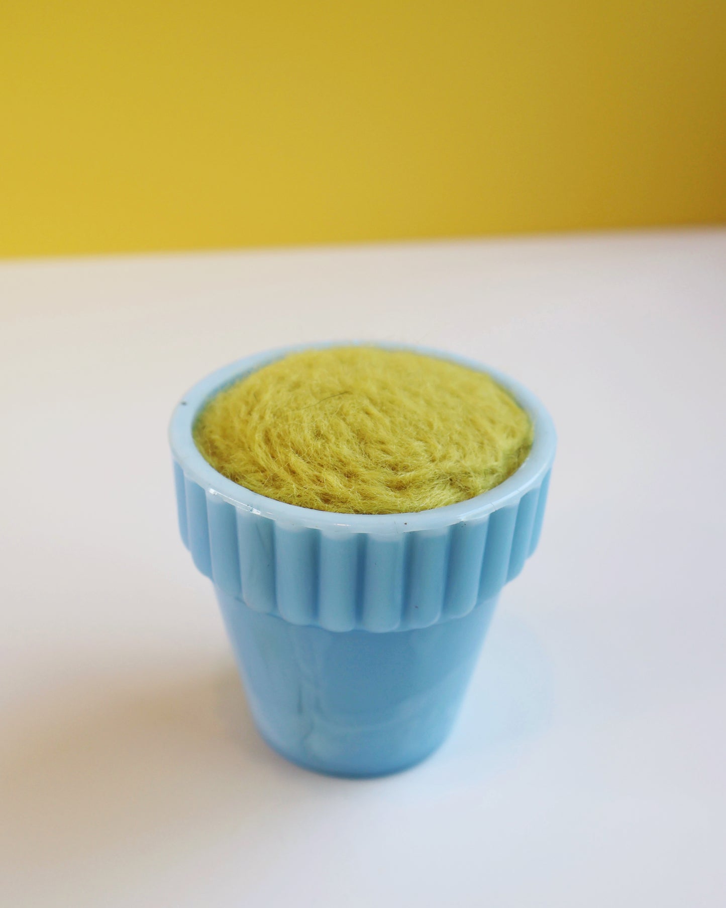 Marbled glass and wool pin cushion