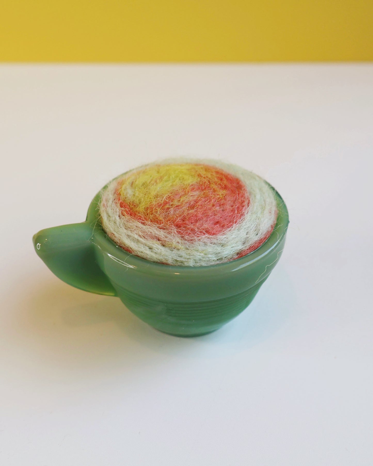 Marbled glass and wool pin cushion