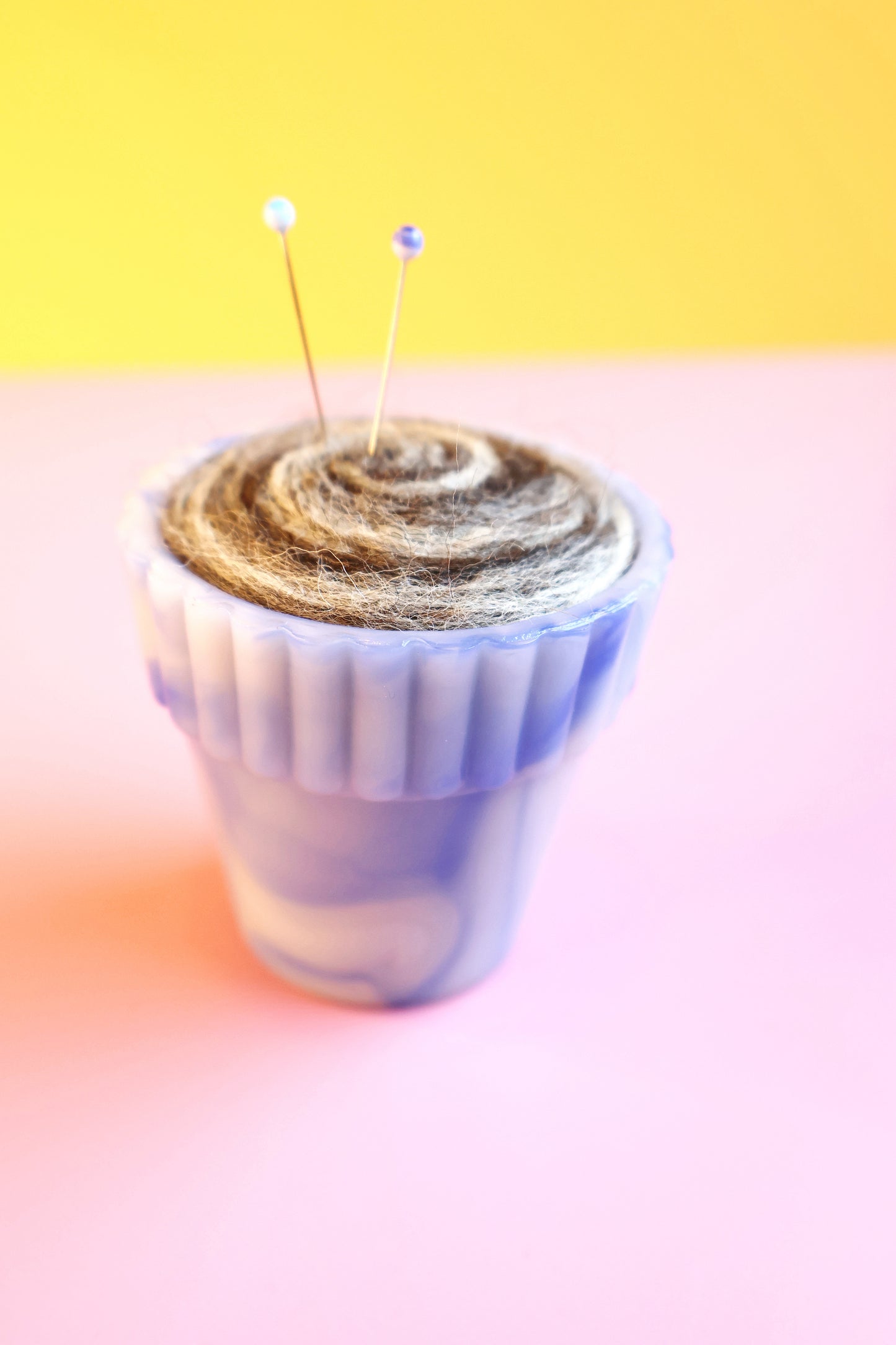 Marbled glass and wool pin cushion
