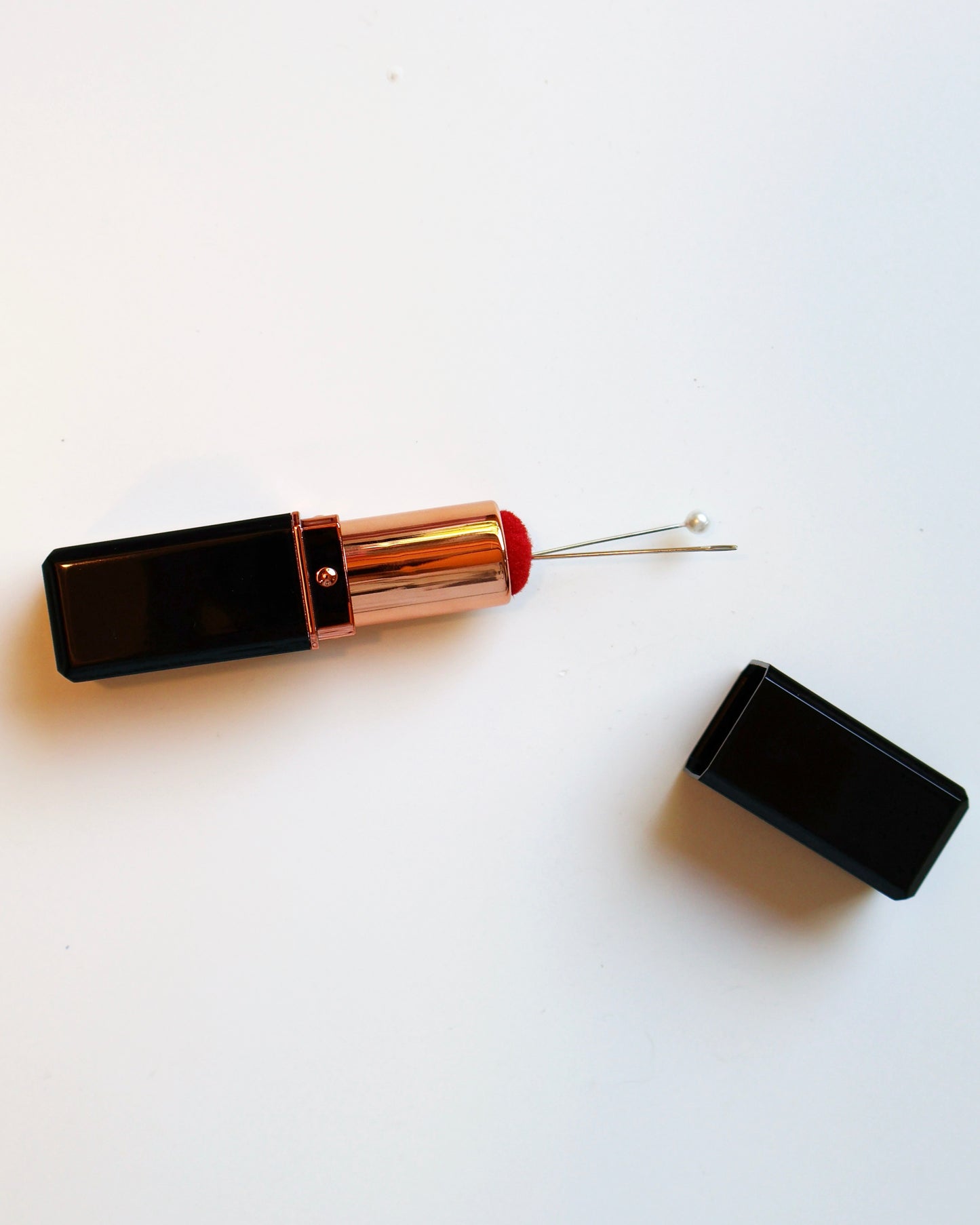 Lipstick pin cushion/needle case