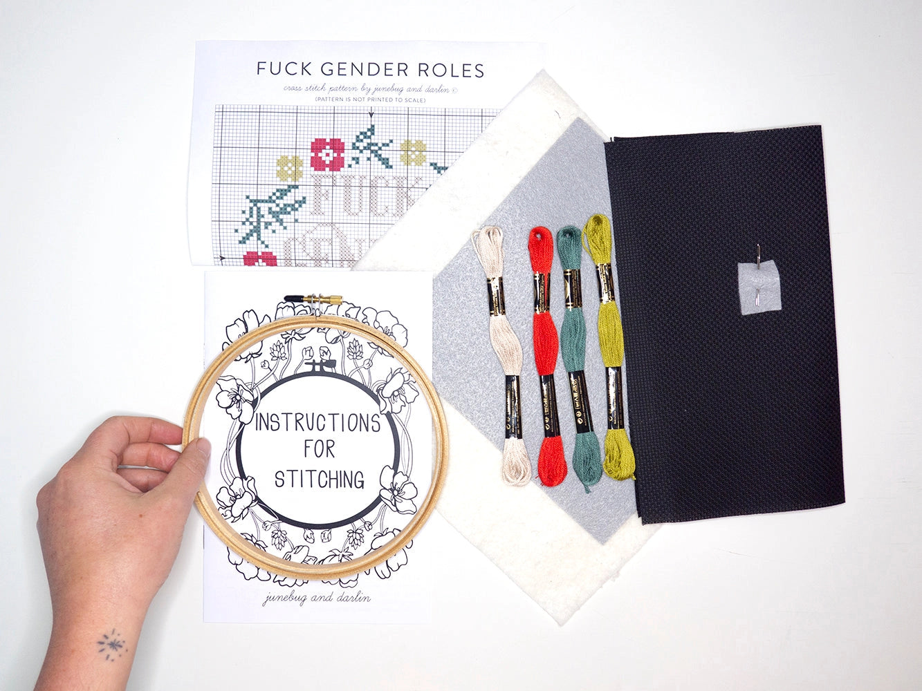 Fuck gender roles cross stitch kit