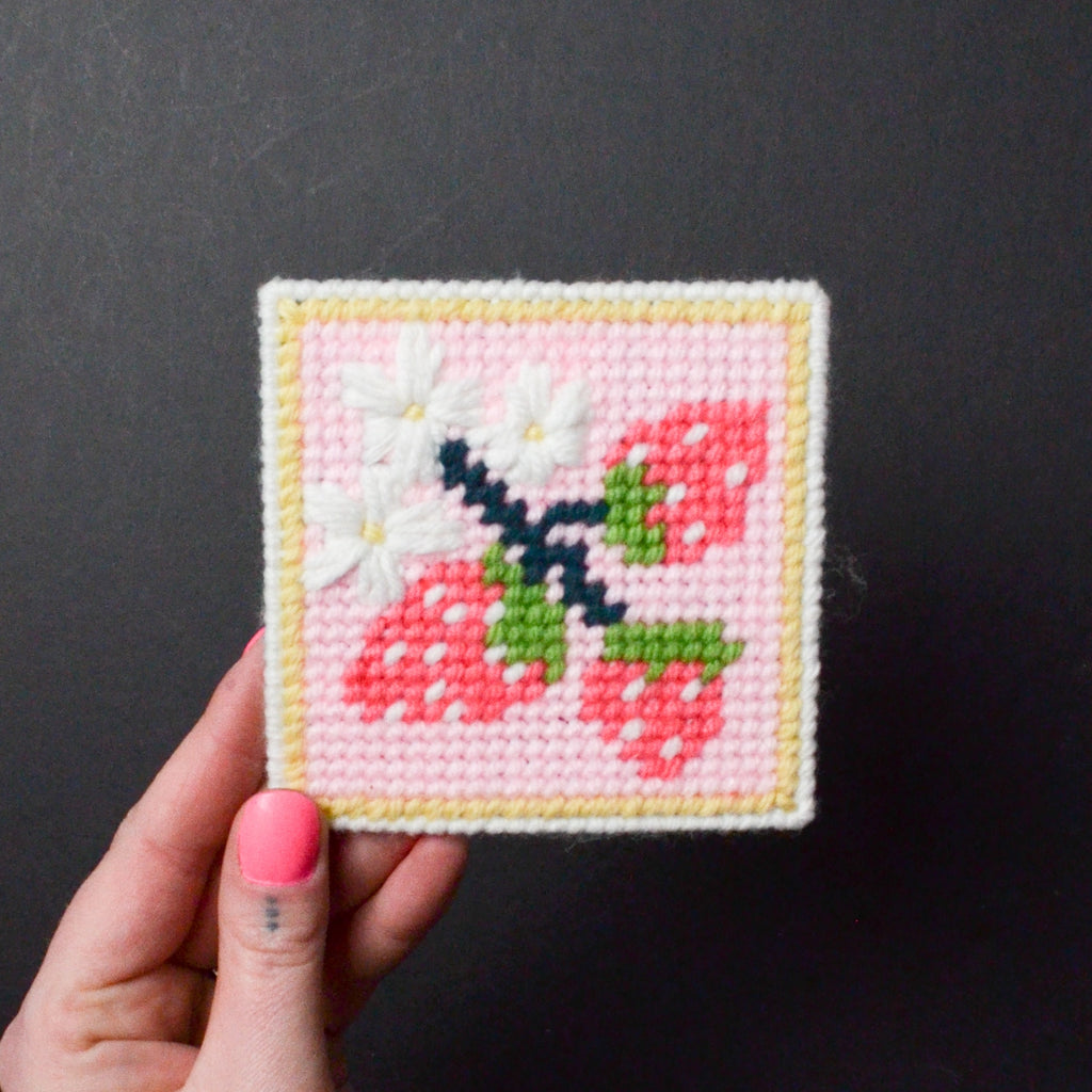 Strawberry patch needlepoint kit - Secondhand materials!