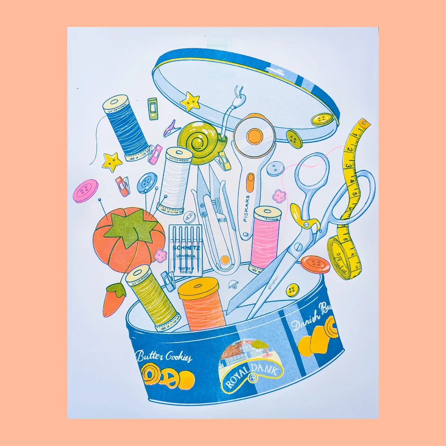 Butter cookie sewing supplies Riso print by Christina Hu
