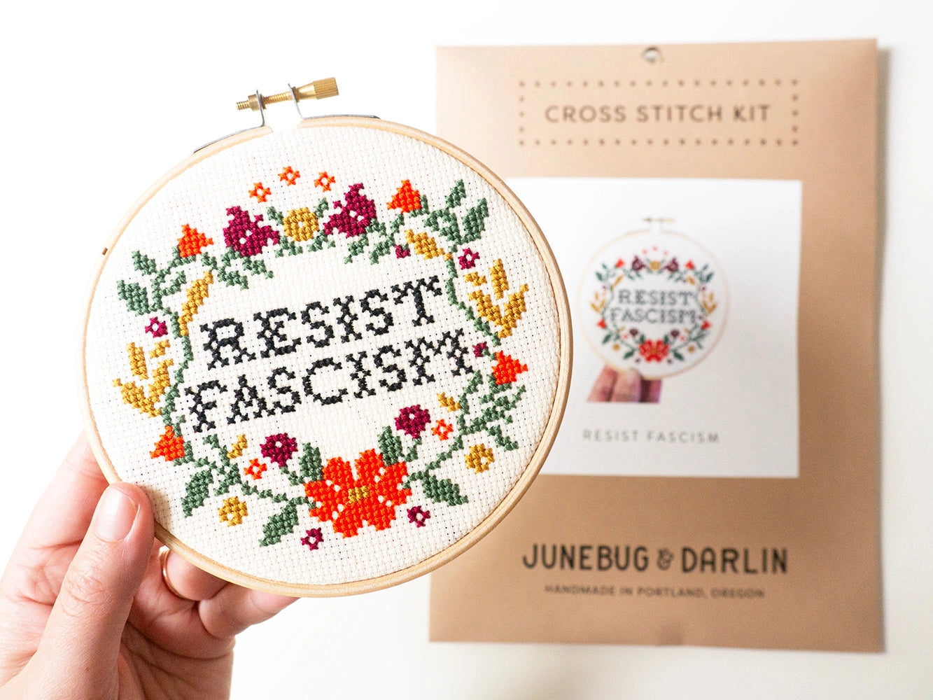 Resist Fascism cross stitch kit