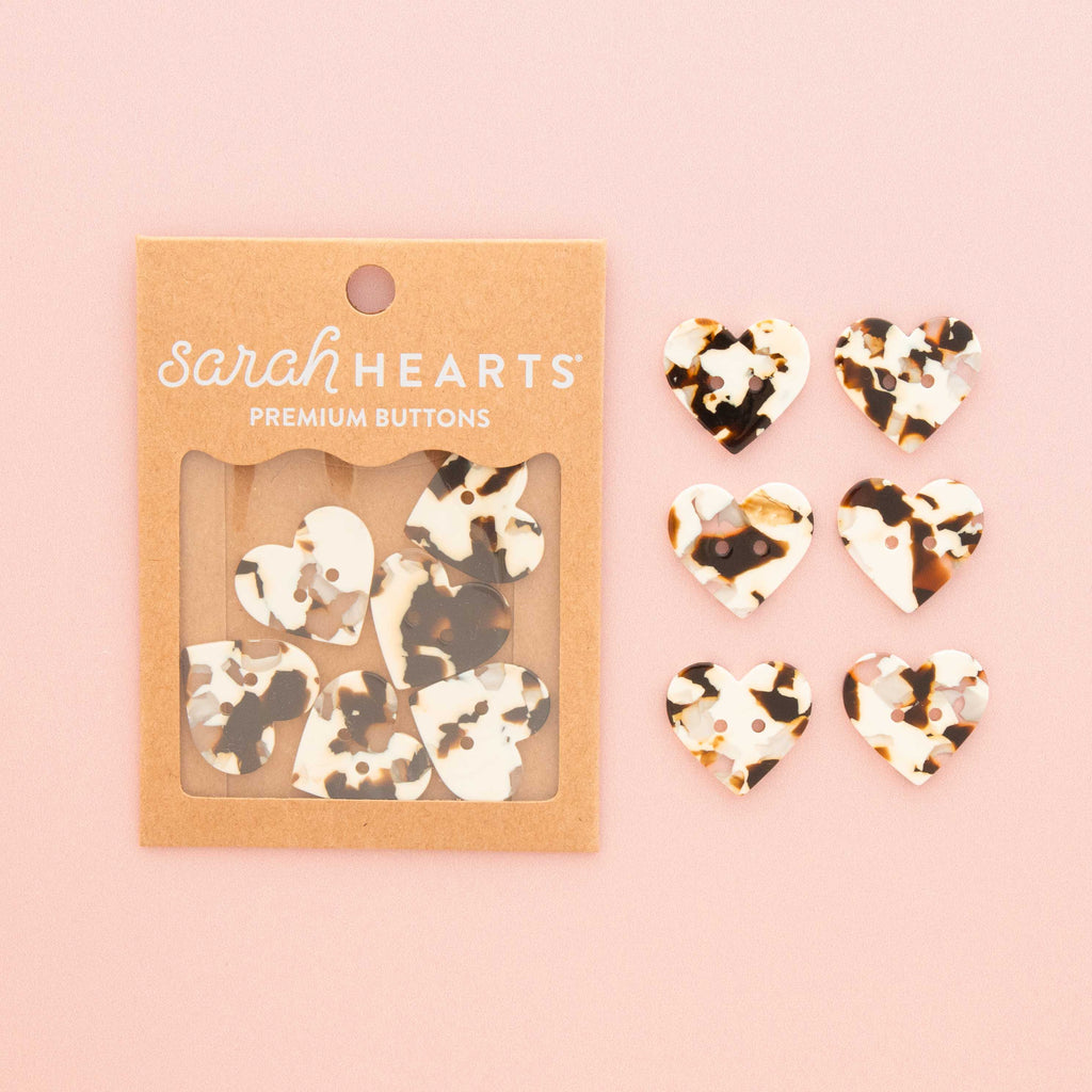 Large Black + Cream Tortoise Heart Buttons