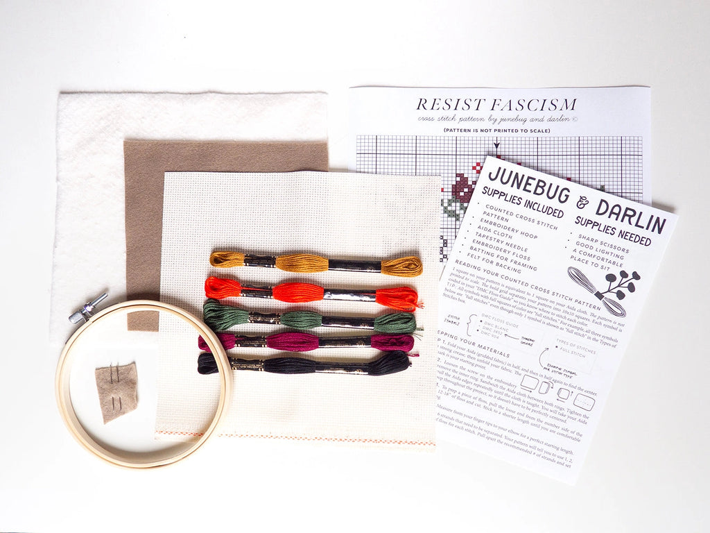 Resist Fascism cross stitch kit