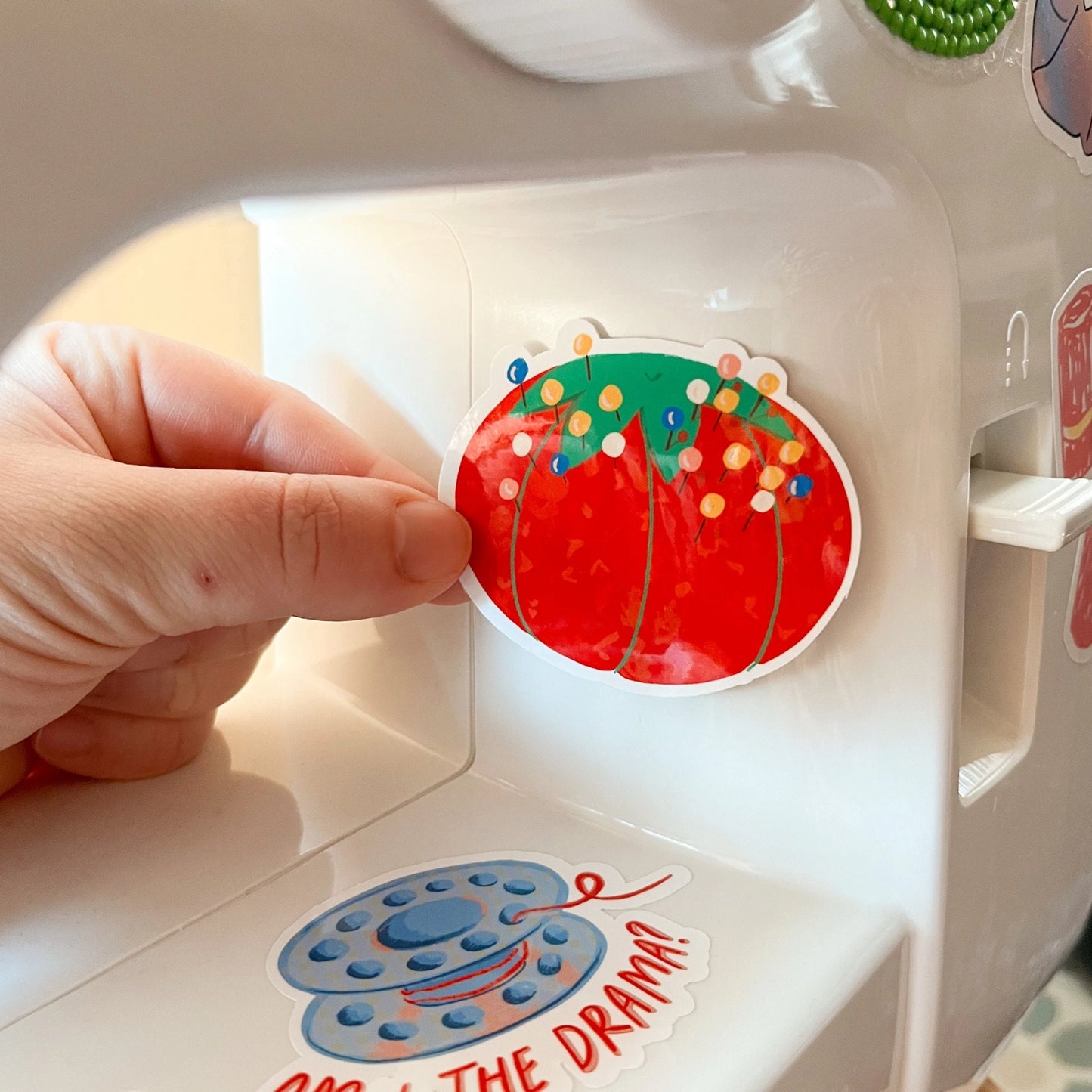Tomato pin cushion sticker - Laurenspired