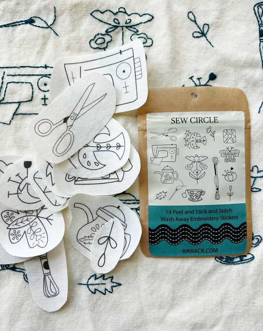 Sewing circle stick and stitch embroidery patches
