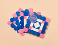 Letterpress quilt block vellum coasters, pink/blue, And Here We Are