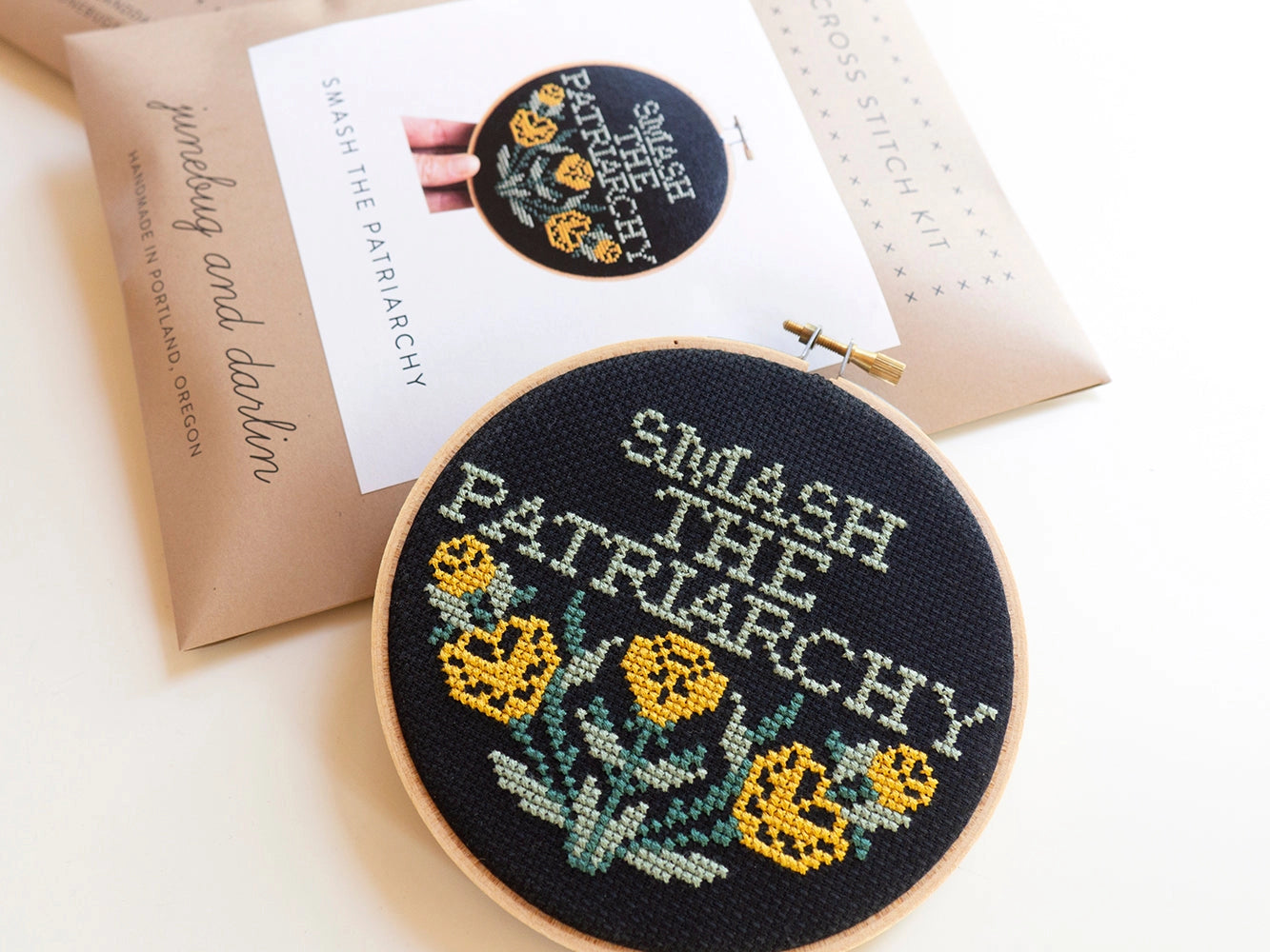 Smash the Patriarchy cross stitch kit