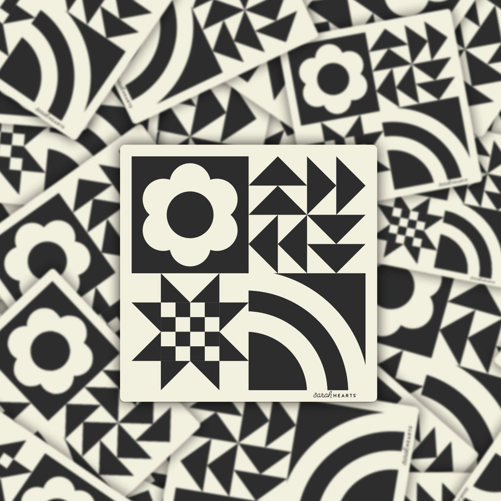 Black and White Quilt Block Sticker - Sarah Hearts