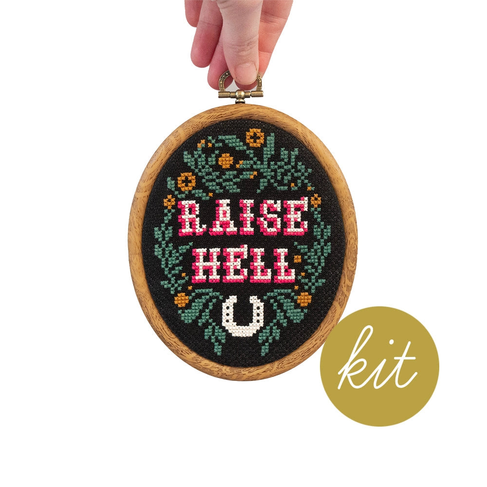 Raise hell cross stitch kit