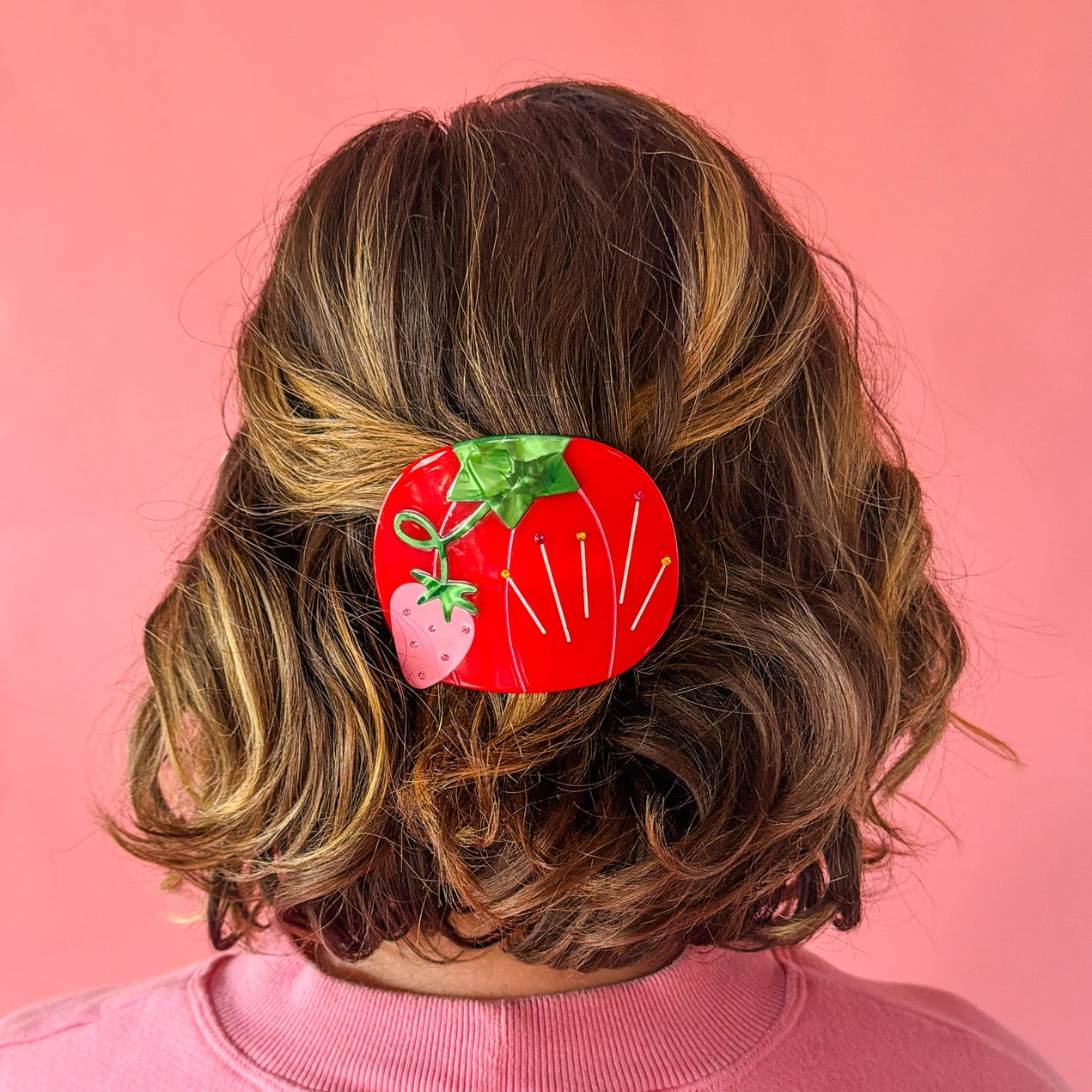 Tomato Pincushion French Barrette Hair Clip