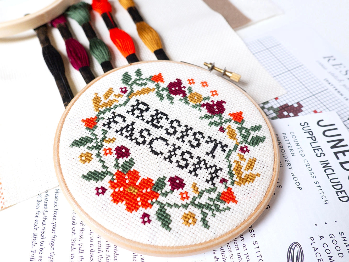 Resist Fascism cross stitch kit