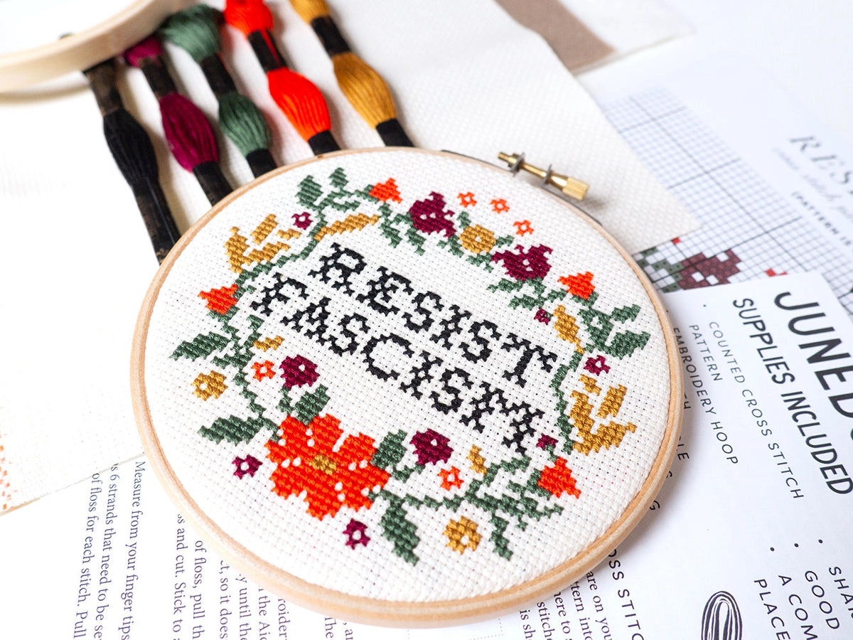 Resist Fascism cross stitch kit