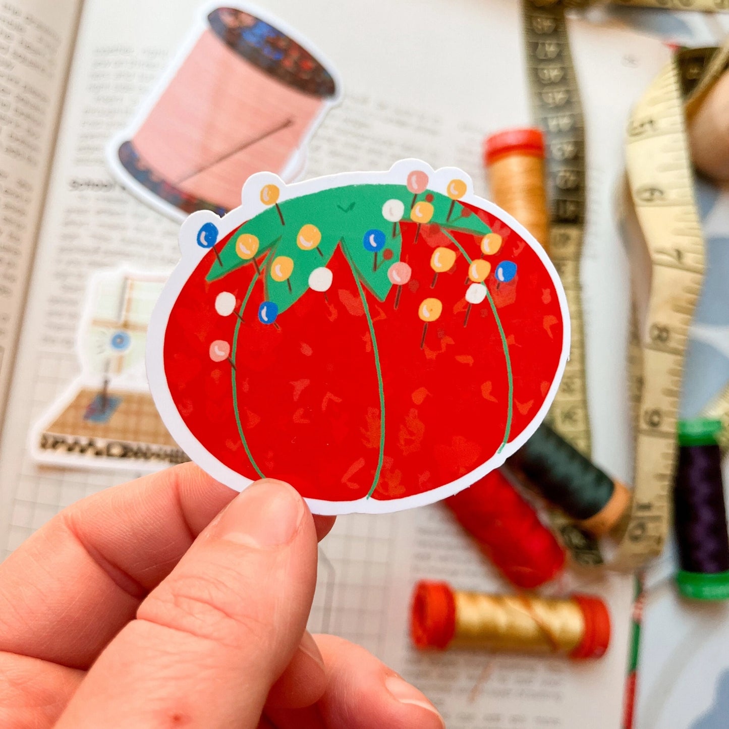 Tomato pin cushion sticker - Laurenspired