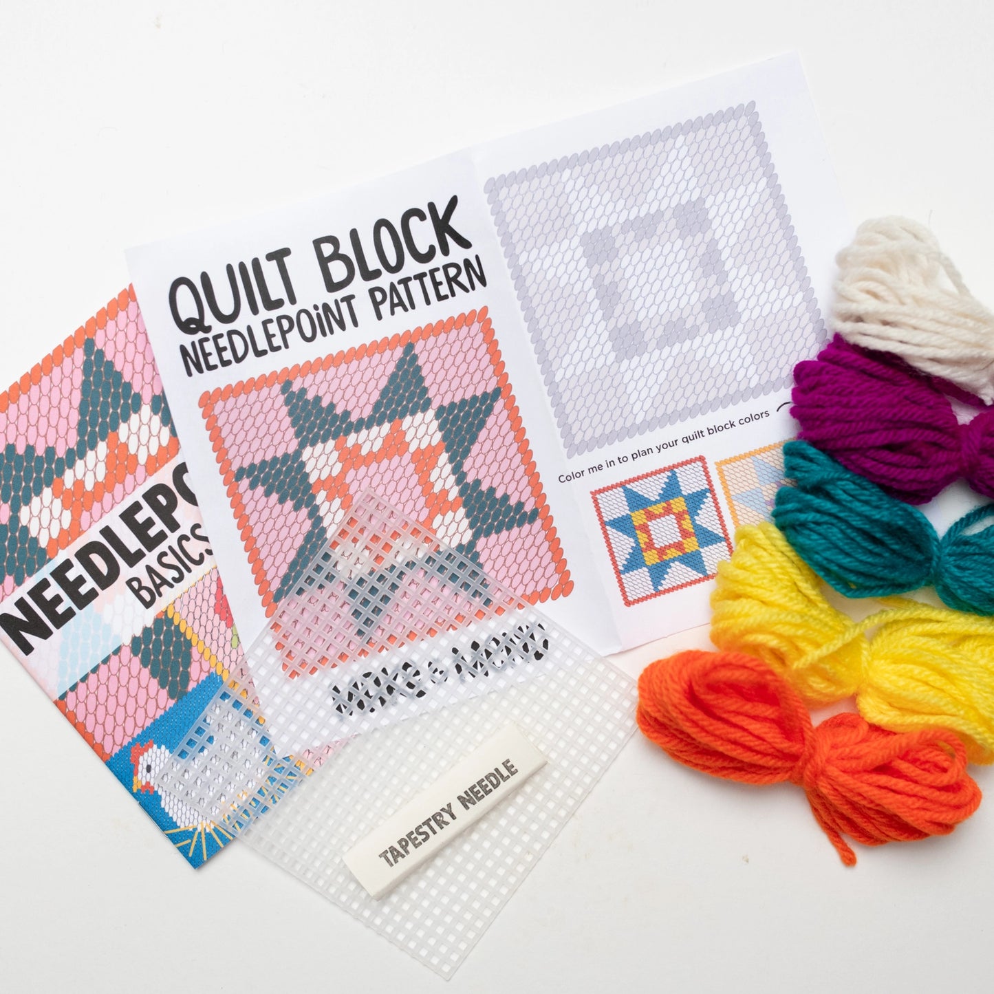 Quilt Block needlepoint kit - secondhand materials!