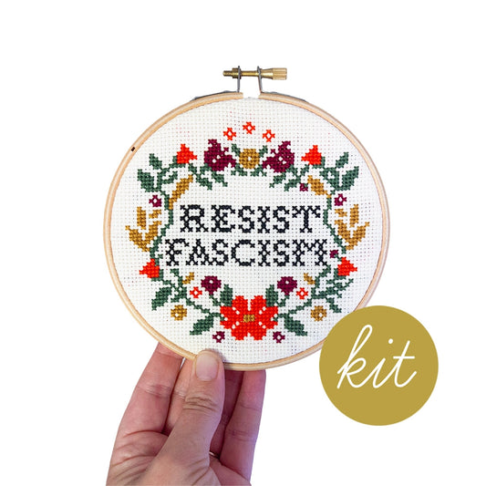 Resist Fascism cross stitch kit