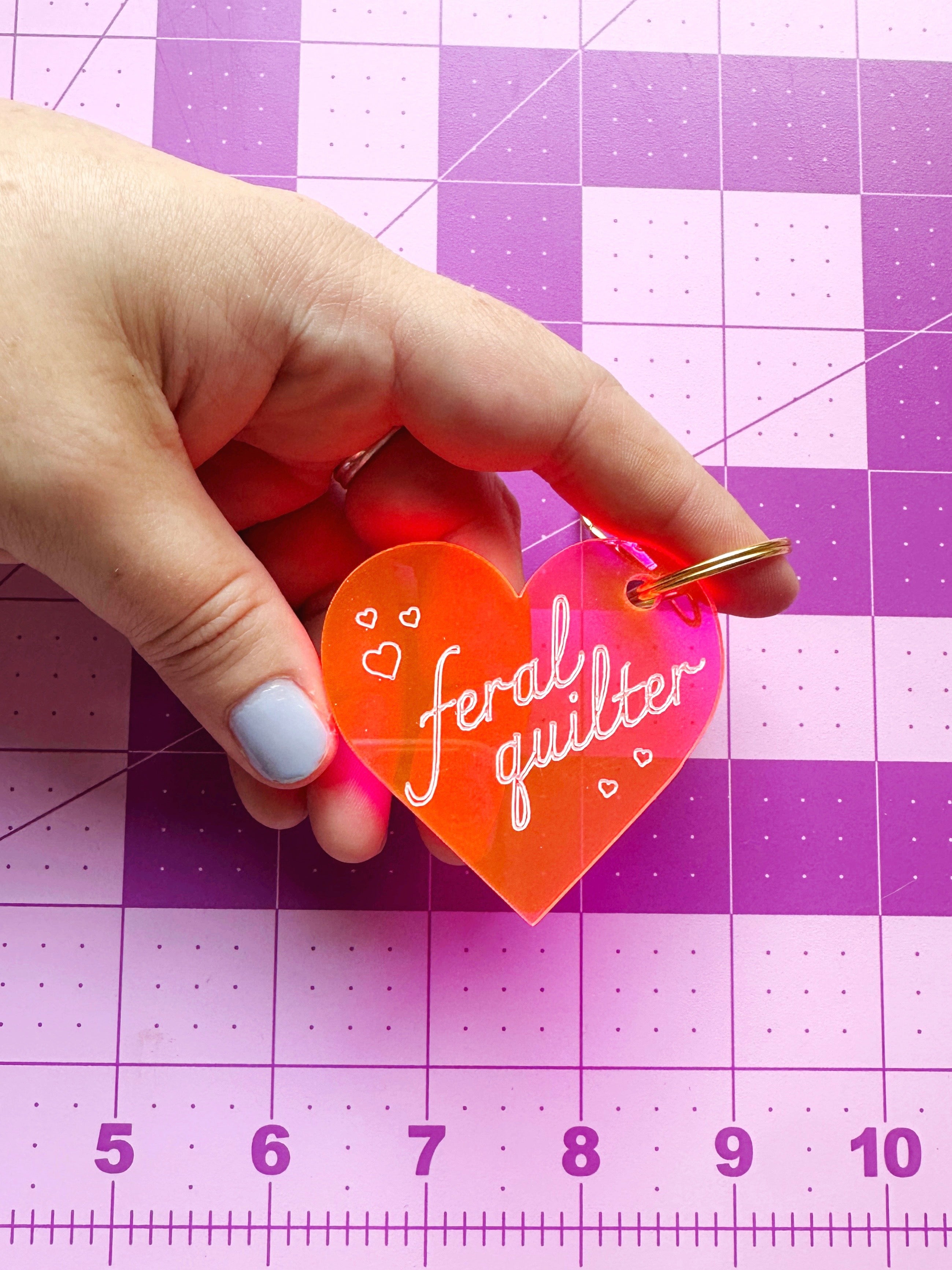 Feral quilter keychain