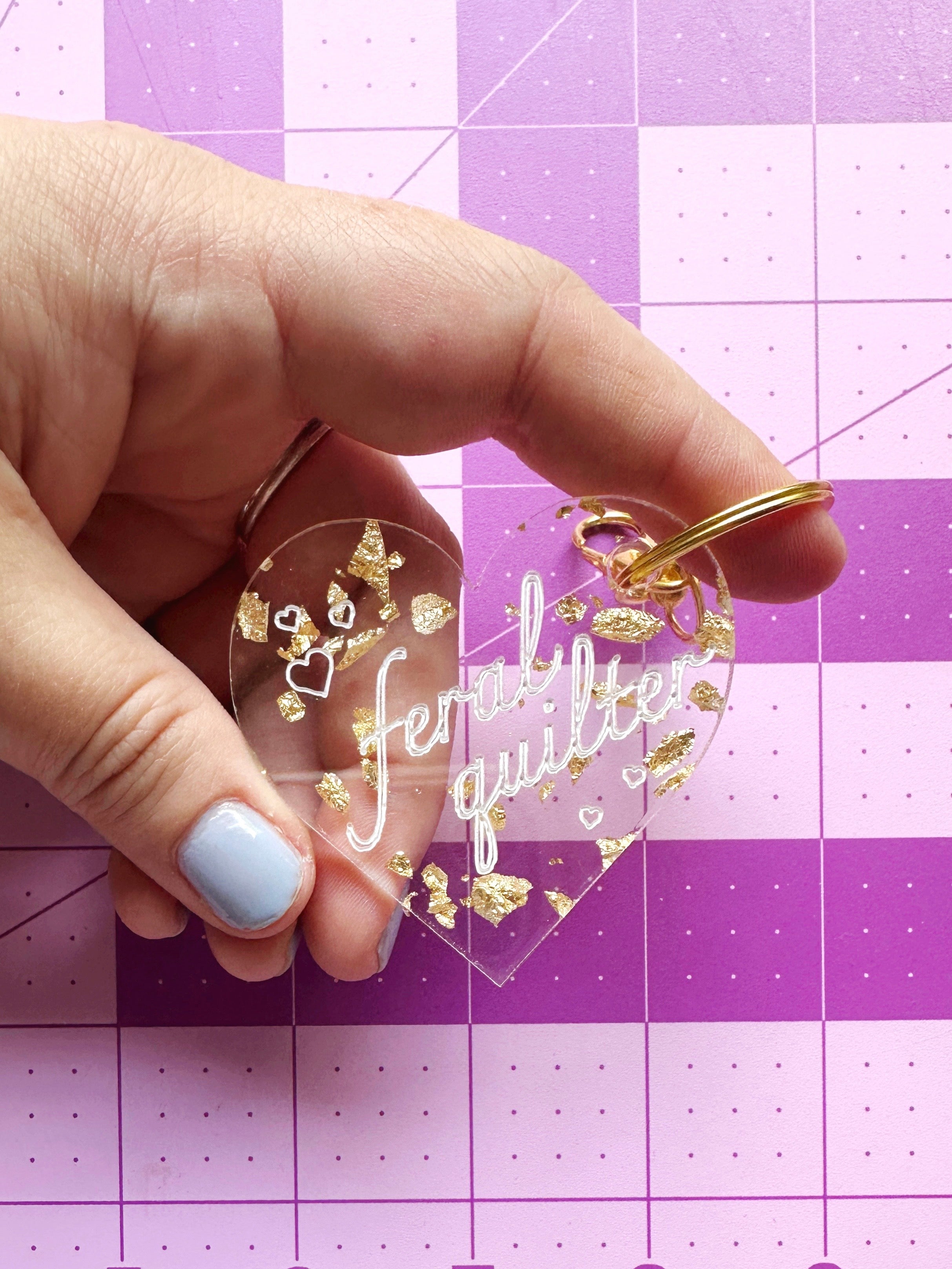 Feral quilter keychain