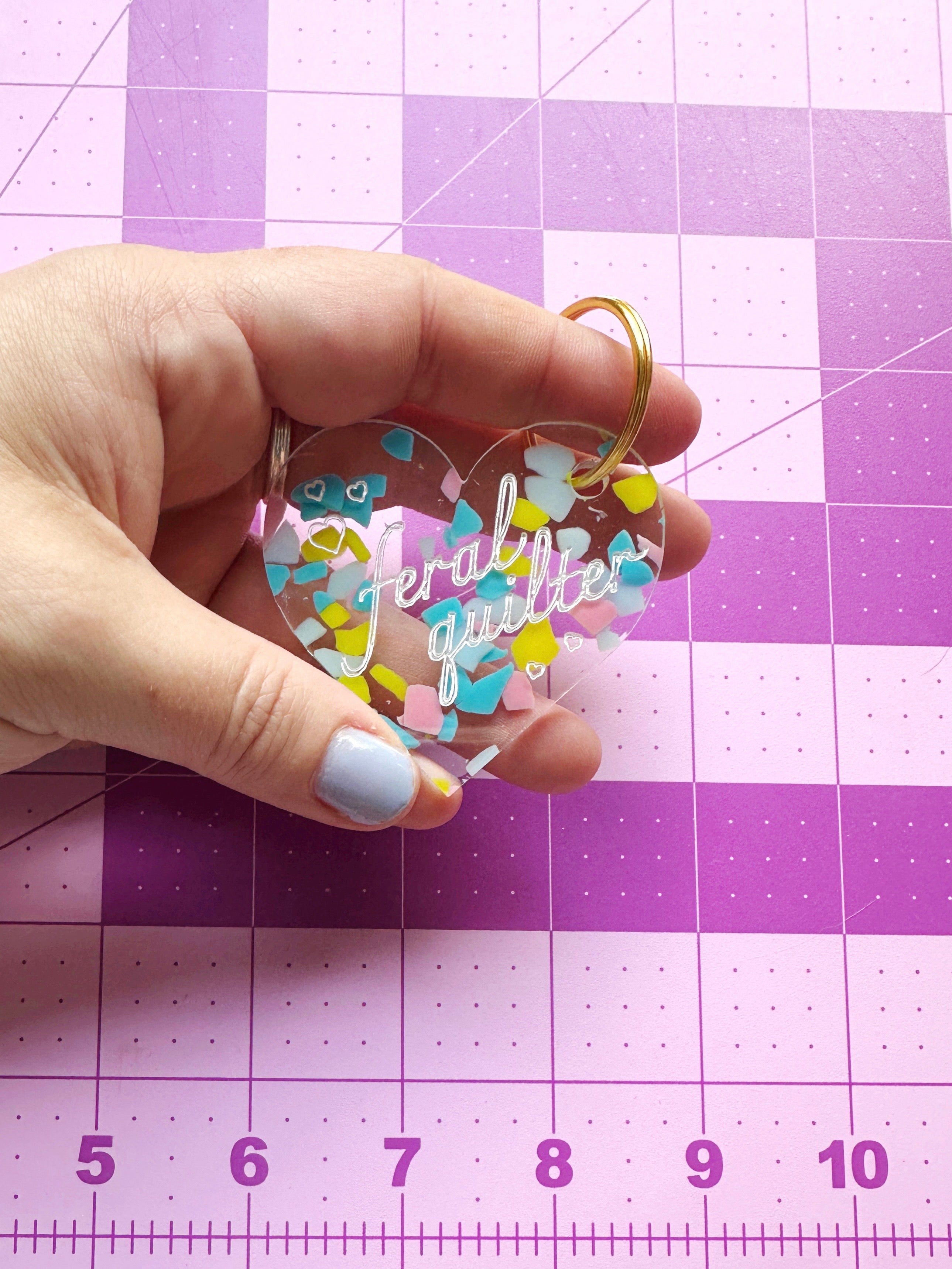 Feral quilter keychain