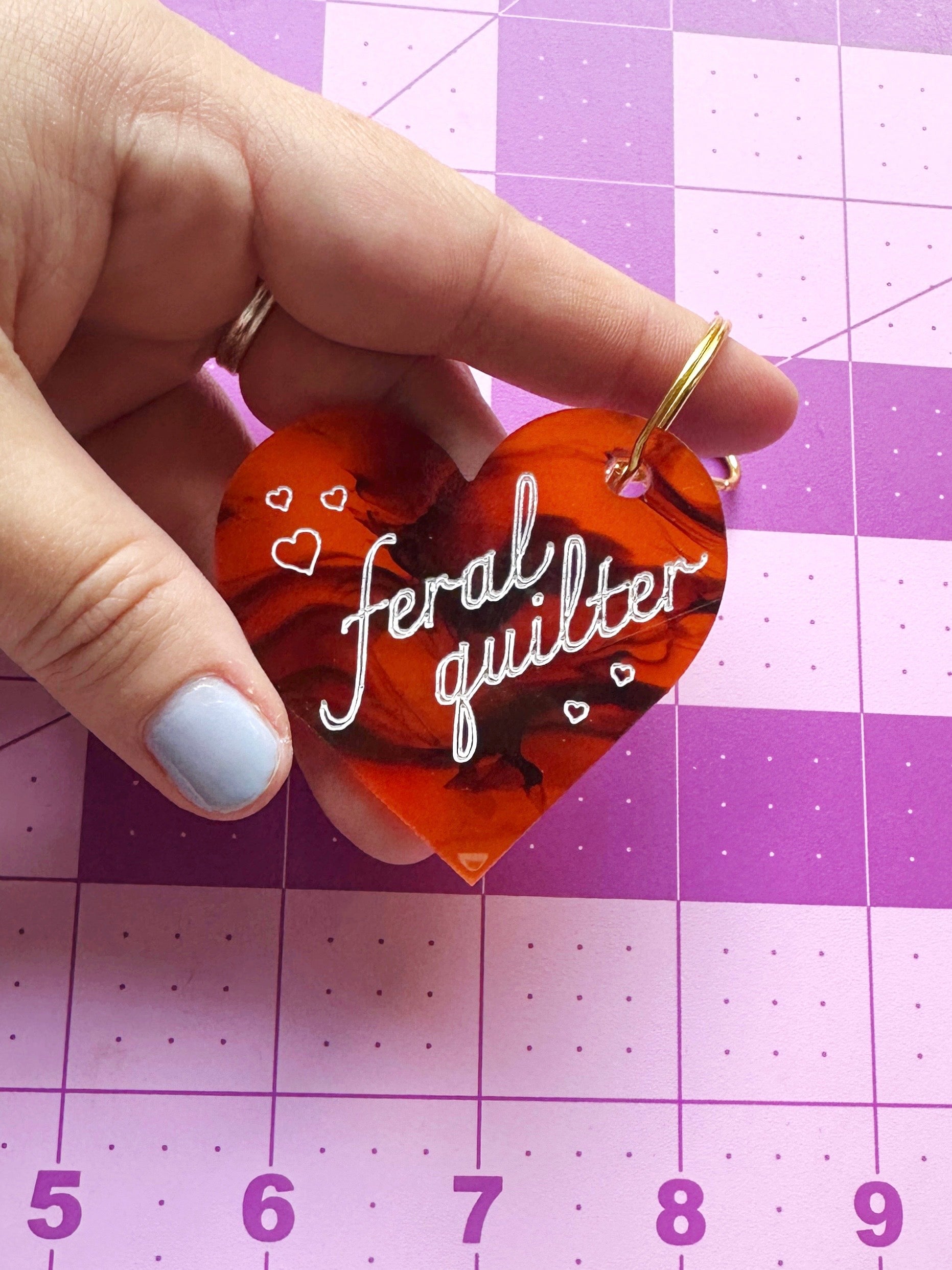 Feral quilter keychain