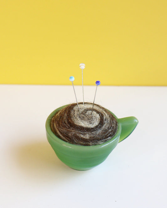 Marbled glass and wool pin cushion
