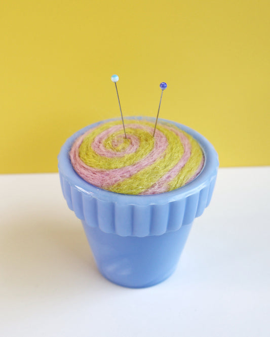 Marbled glass and wool pin cushion