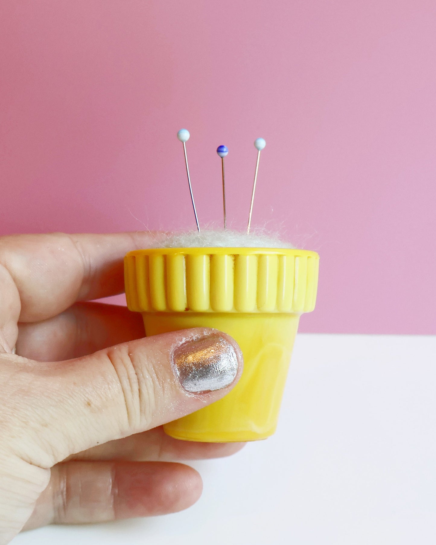 Marbled glass and wool pin cushion