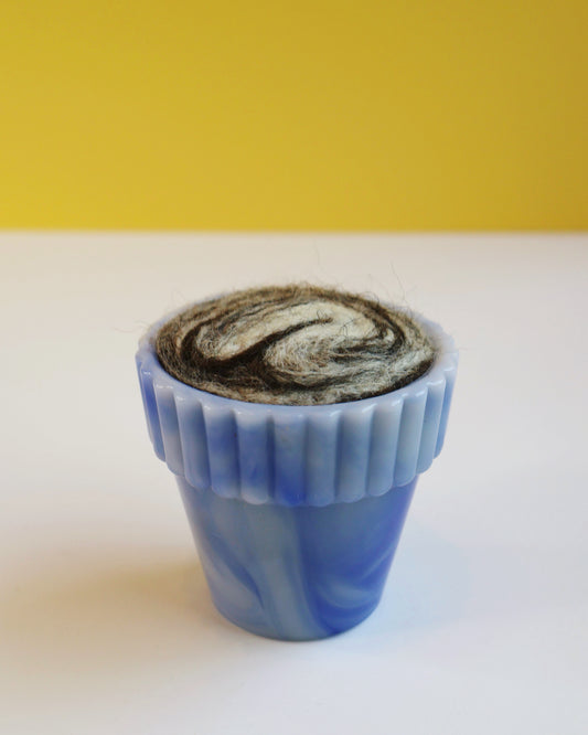 Marbled glass and wool pin cushion