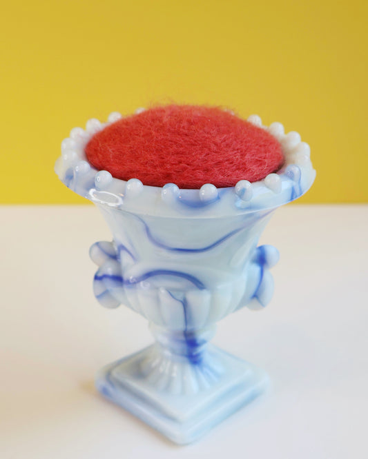 Marbled glass and wool pin cushion
