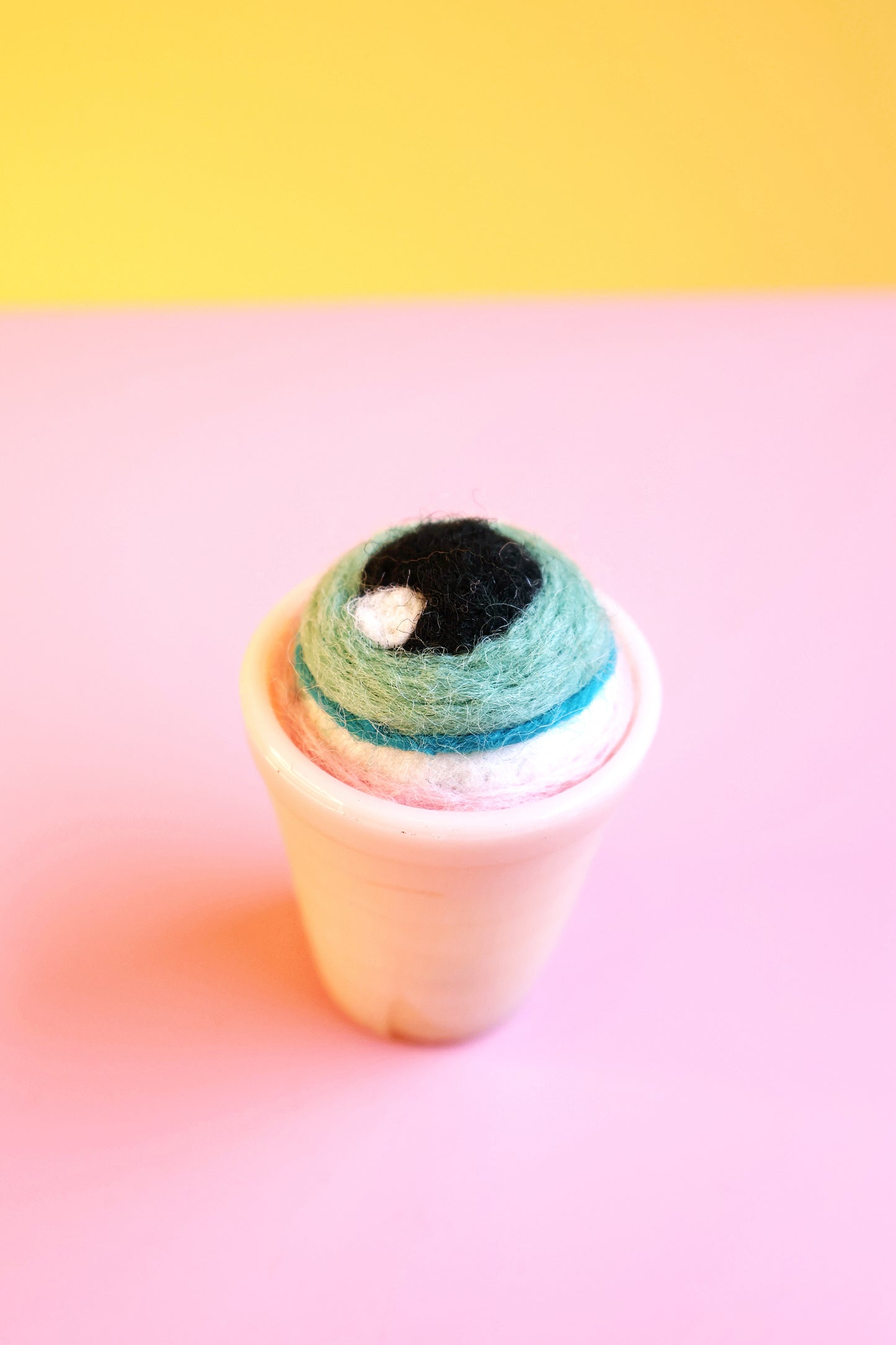 Eyeball glass and wool pin cushion