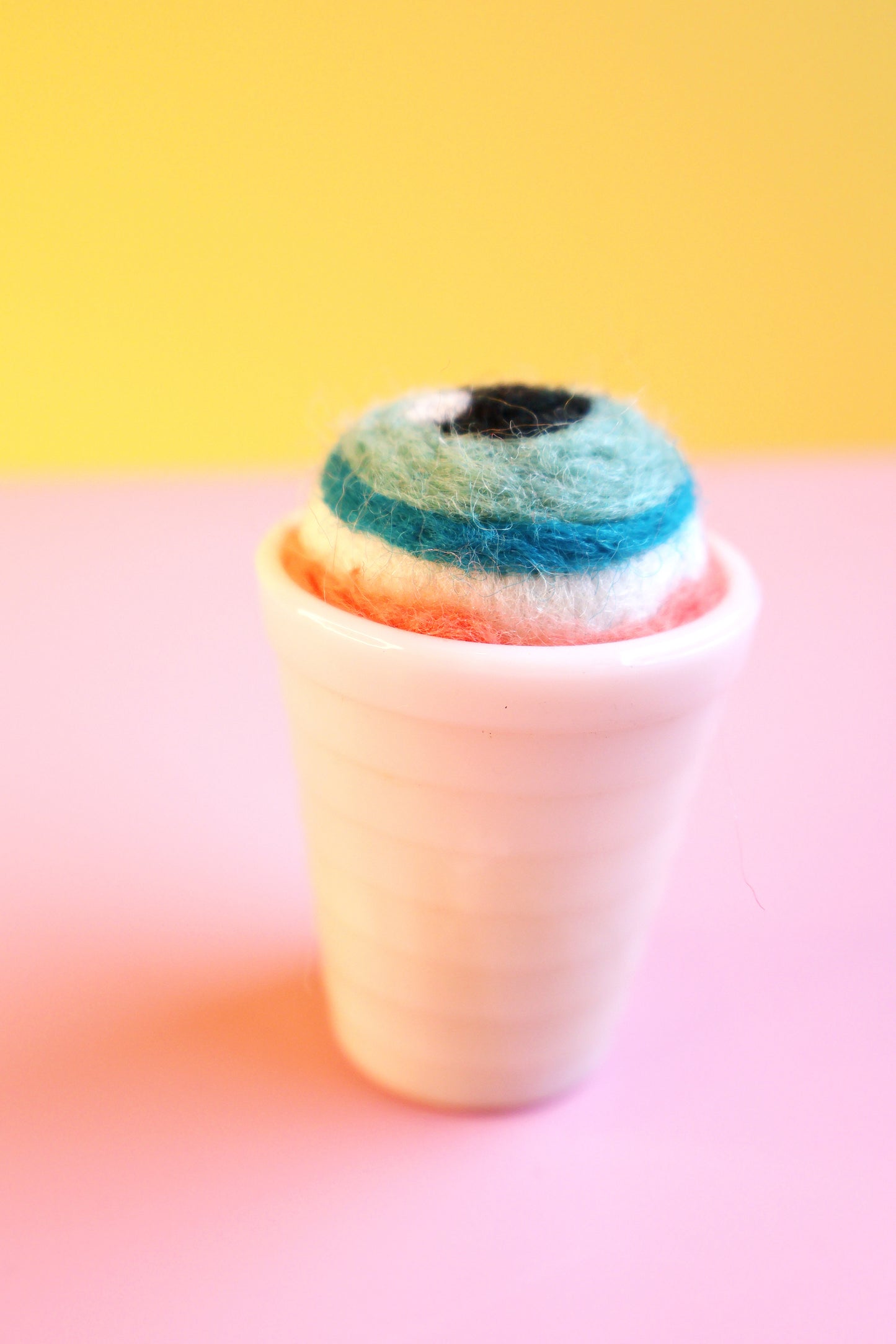 Eyeball glass and wool pin cushion