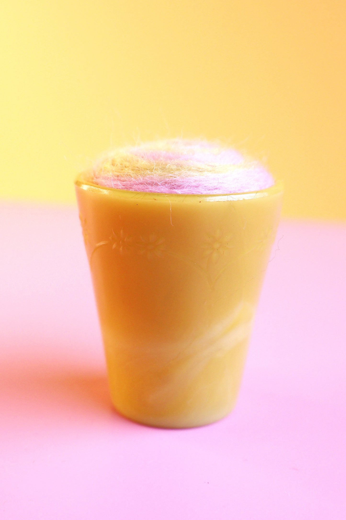 Yellow floral glass and wool pin cushion