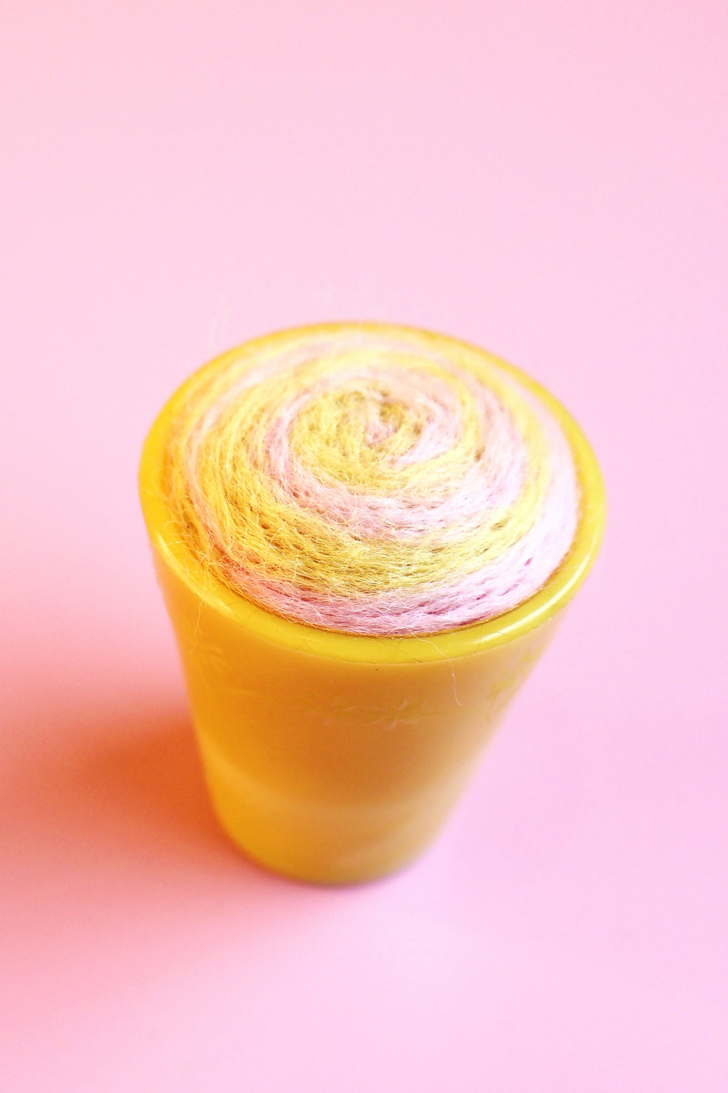 Yellow floral glass and wool pin cushion