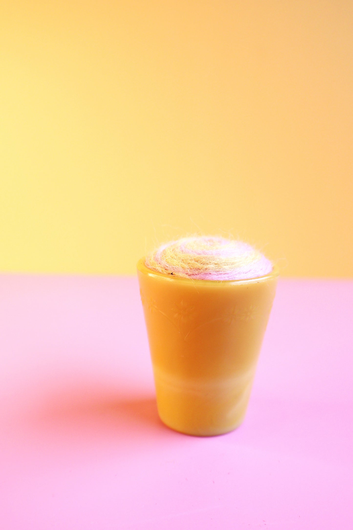 Yellow floral glass and wool pin cushion