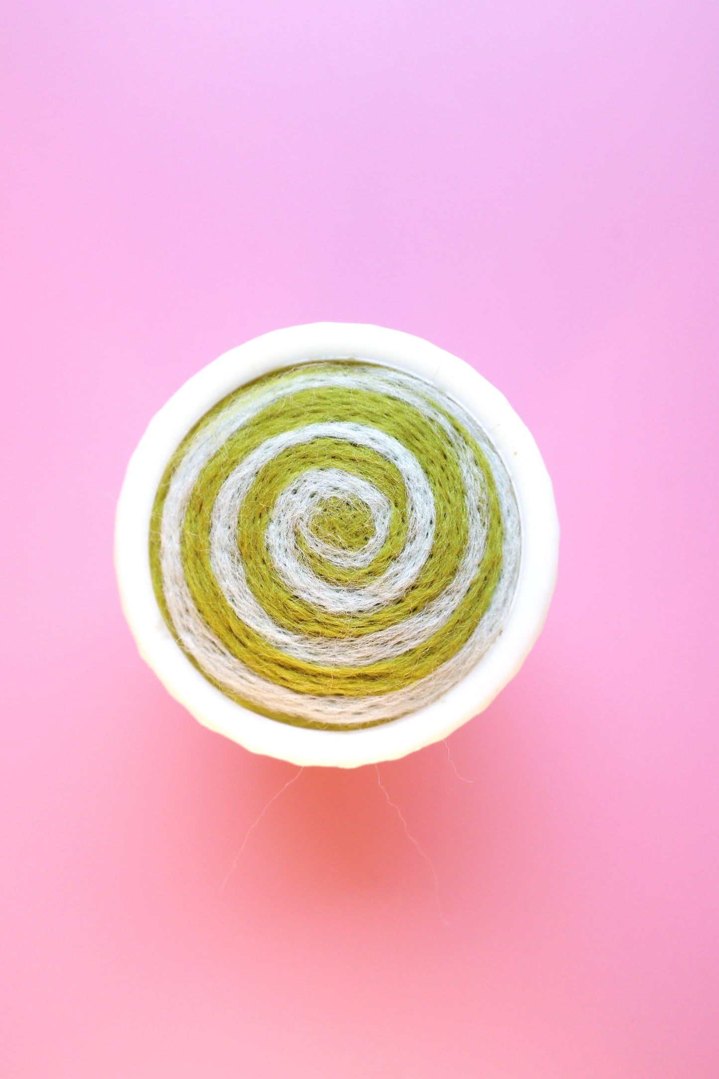 Light green glass and wool pin cushion