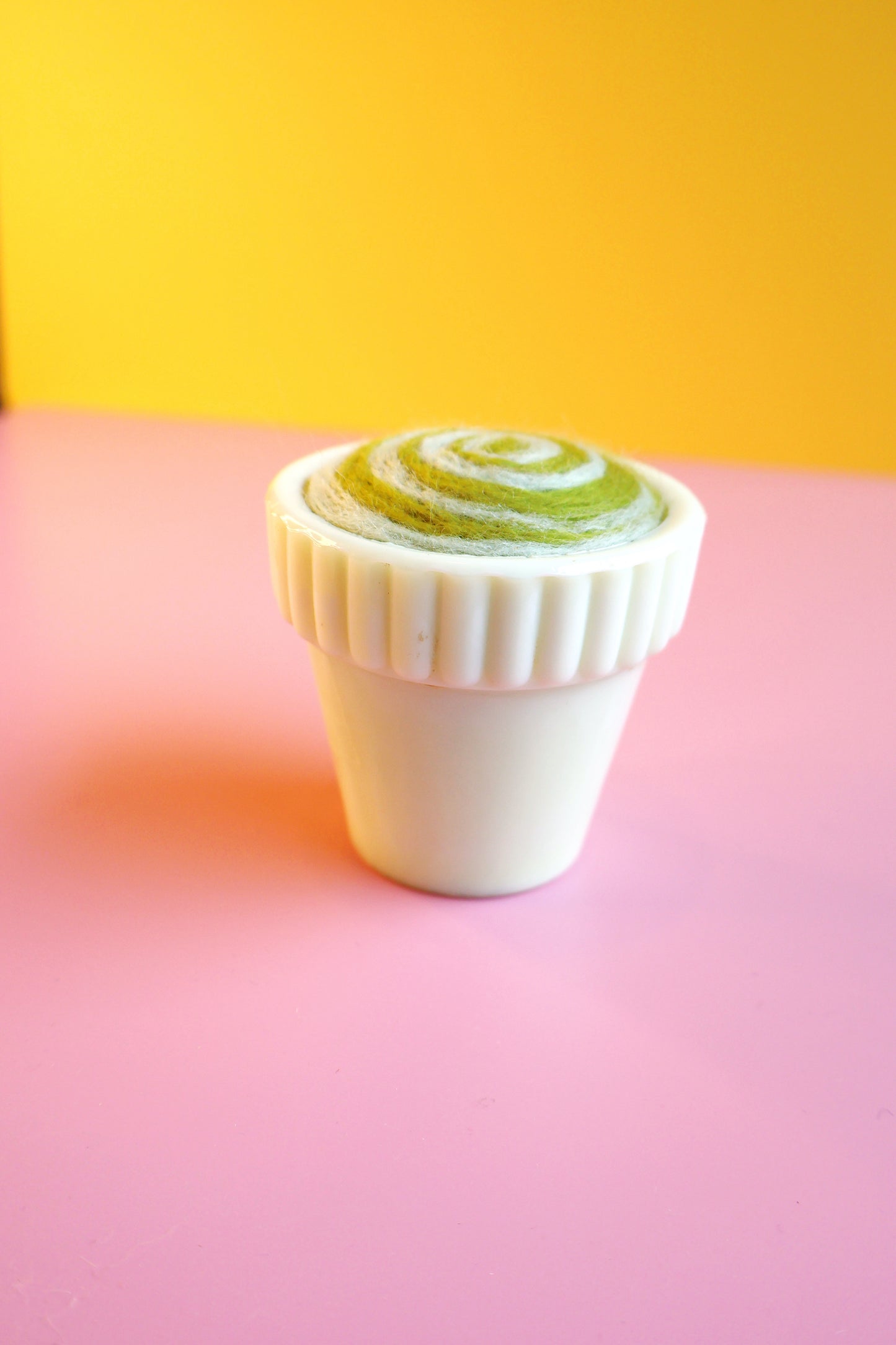 Light green glass and wool pin cushion