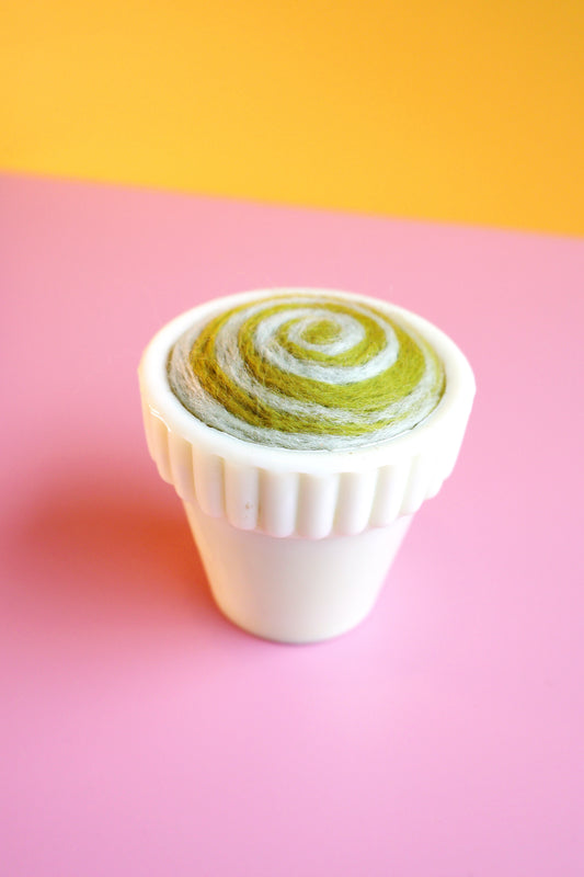 Light green glass and wool pin cushion