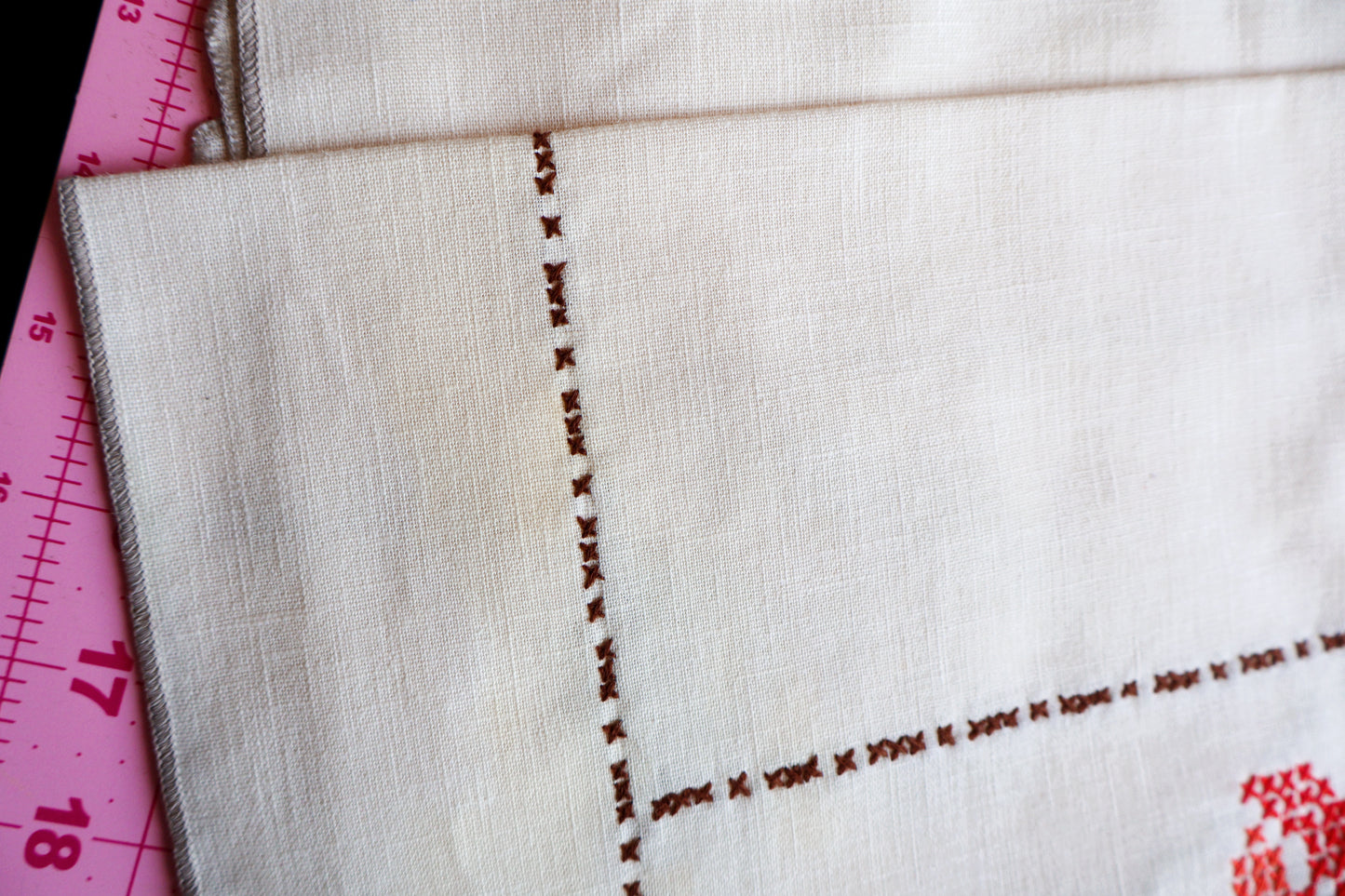 Cross stitch embroidered tablecloth