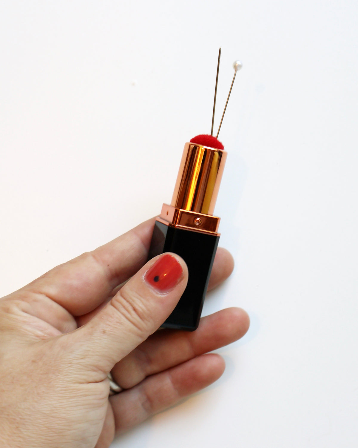 Lipstick pin cushion/needle case