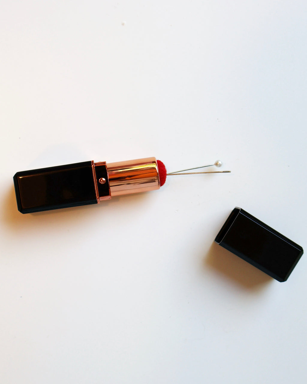 Lipstick pin cushion/needle case