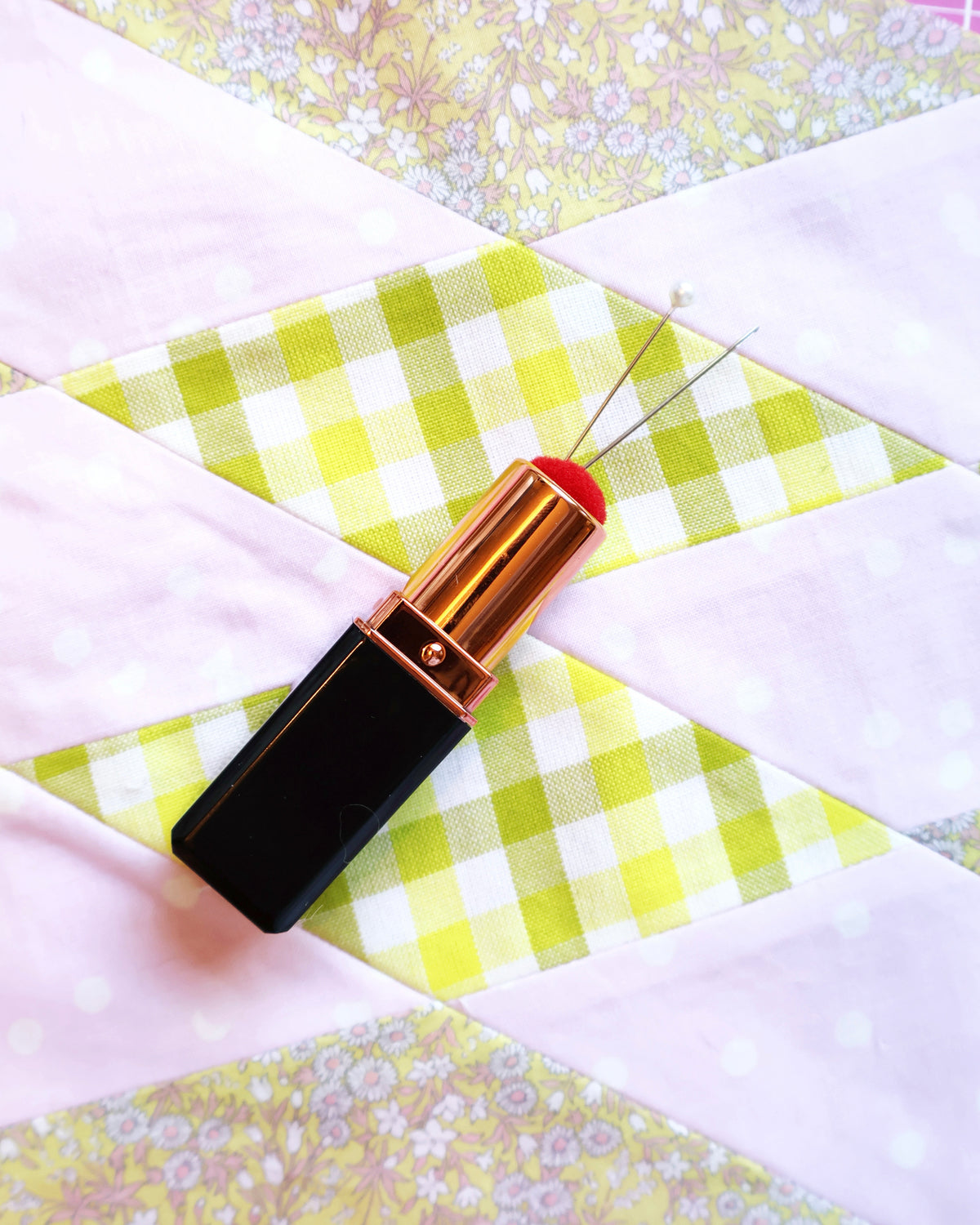Lipstick pin cushion/needle case